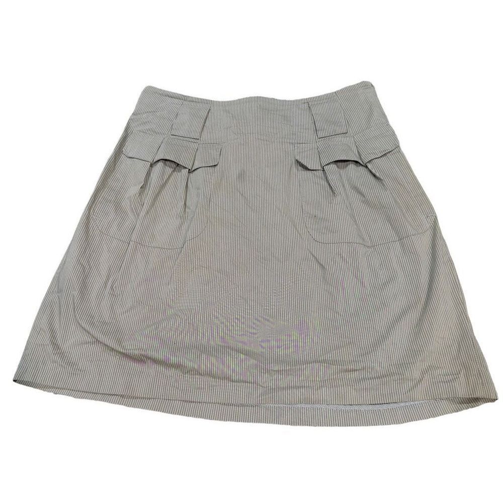 GUNEX Made In Italy High Waist Faux Front Pocket Pinstripe Skirt With Belt Loops